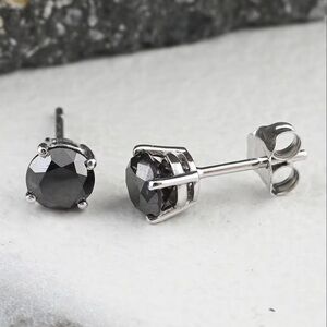 NEW 10K Solid Gold 1 CARAT Natural Black Diamond Earrings